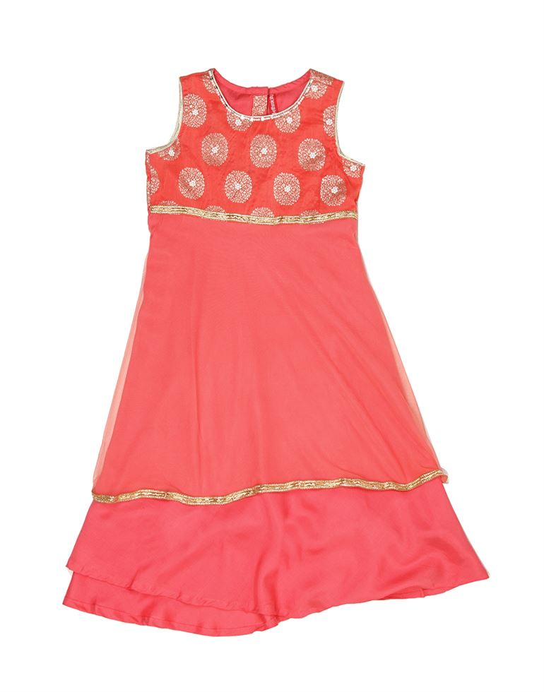 Ethnicity Girls Ethnic Wear Peach A-line Dress